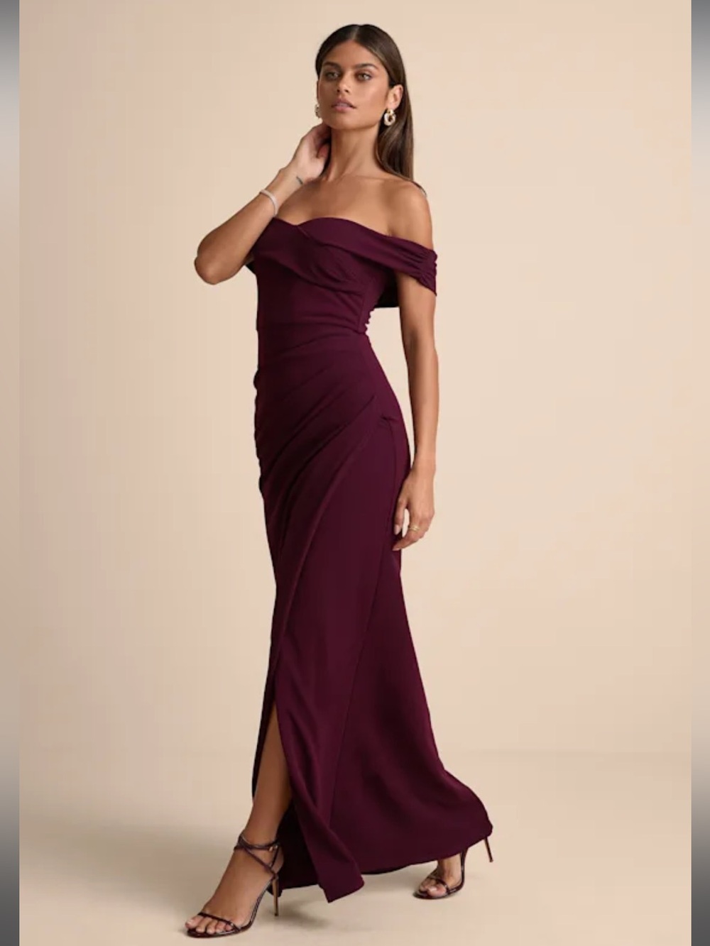 NWT-High-Class Presence Plum Off-the-Shoulder Maxi Dress